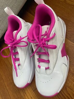 Girl Pink and White Jordans Size 6.5